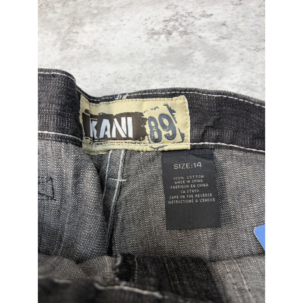 Vintage Y2K Womens Kani Embroidered Spellout Black Wash Denim Pants Size 28x29