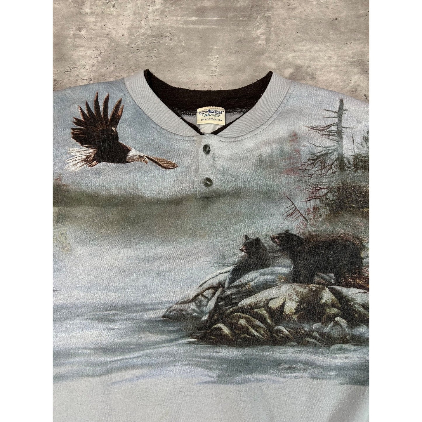 Vintage 90s Nature Animal Graphic All Over Print Sweatshirt Size 2XL Gray