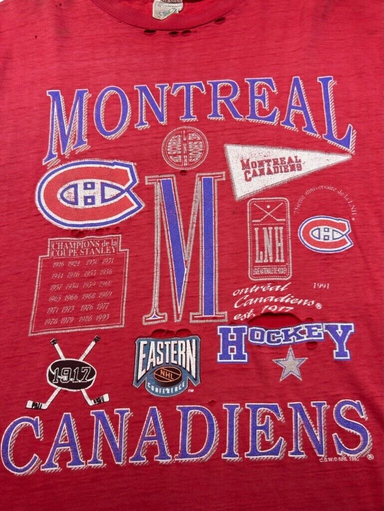 Vintage 1993 Montreal Canadiens NHL Graphic Distressed T-Shirt Size Medium 90s