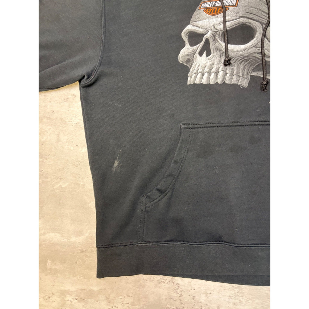 Vintage Harley Davidson Skull Bandana Graphic Hooded Sweatshirt Size Large