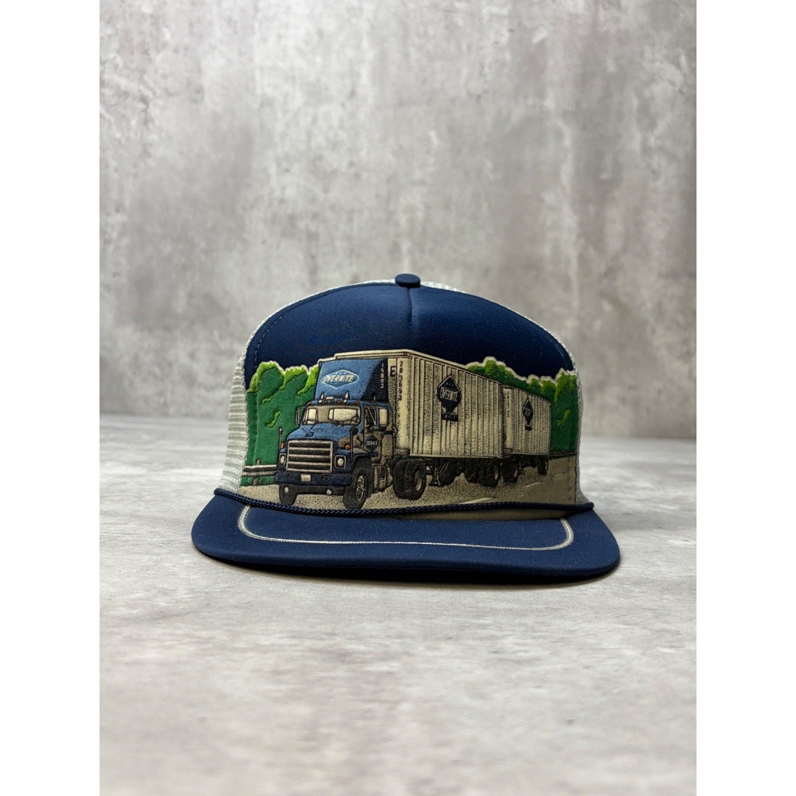 Vintage 90s Overnight Freight Trucking Graphic Trucker Snapback Hat OSFA
