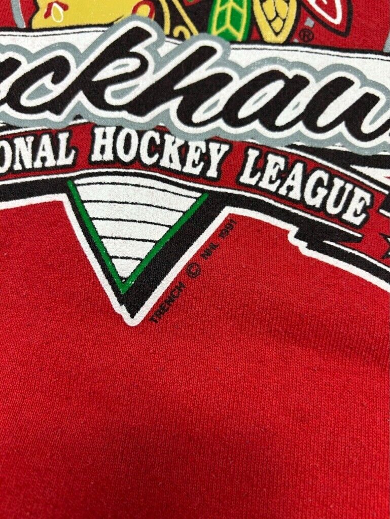 Vintage1991 Chicago Blackhawks NHL Spellout Crest Hockey Sweatshirt Size Large