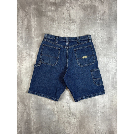 Vintage Wrangler Jeans Workwear Dark Wash Denim Carpenter Shorts Size 34 Blue