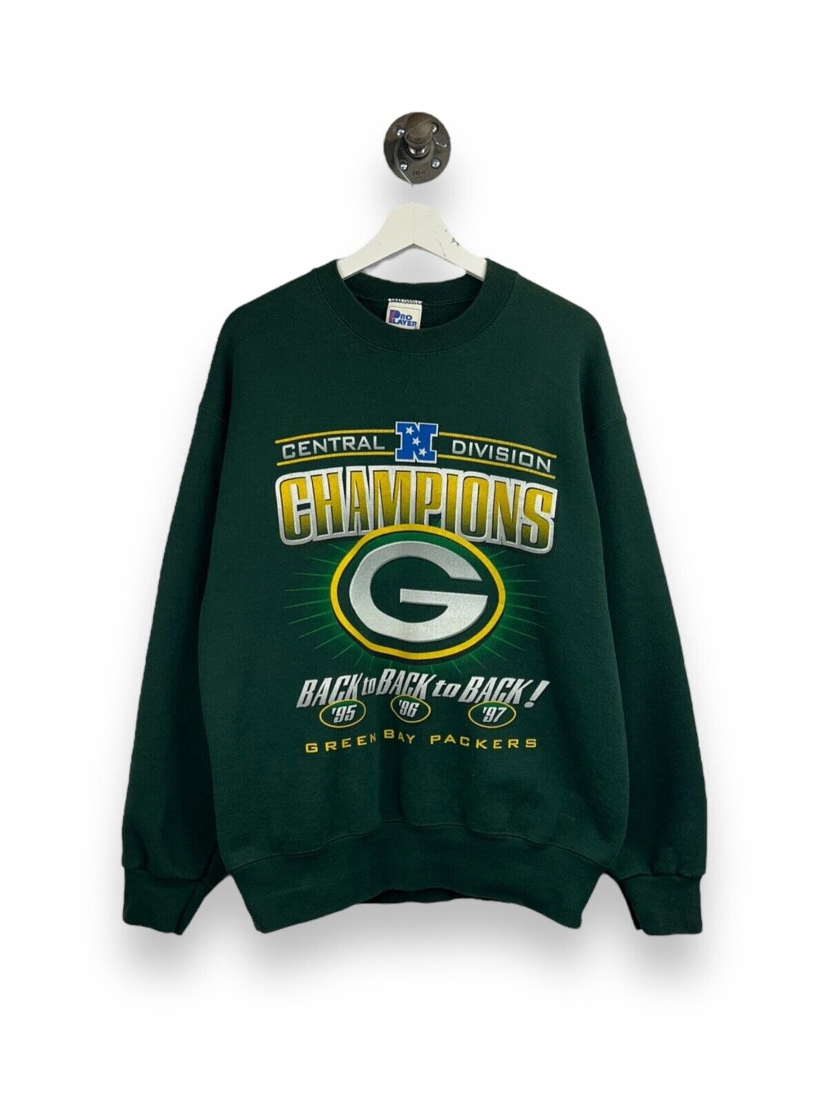 Vintage 1997 Green By Packers NFL 3 Peat Central Div. Cham Sweatshirt Size Large