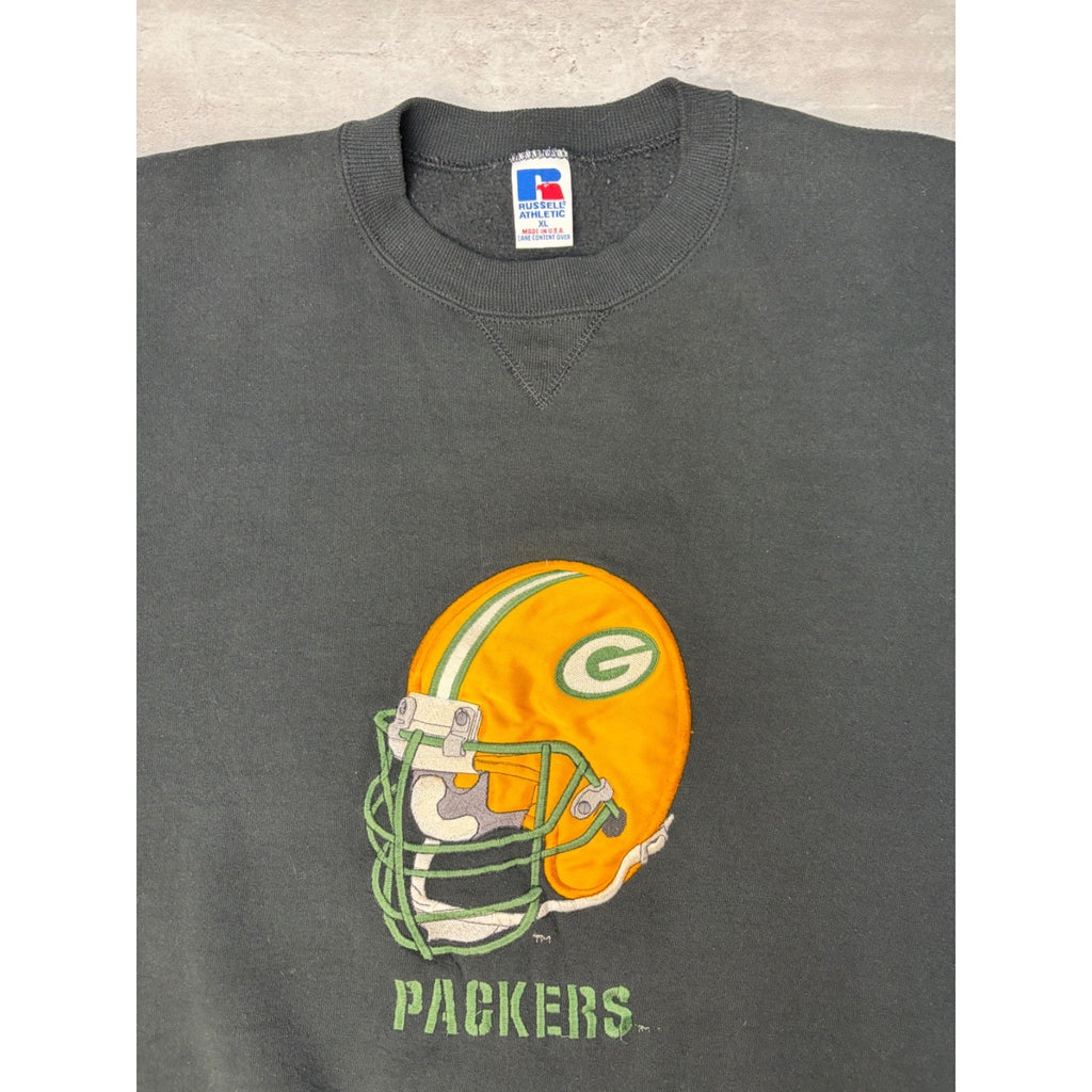 Vintage Green Bay Packers NFL Helmet Patch Graphic Football Sweatshirt Size XL