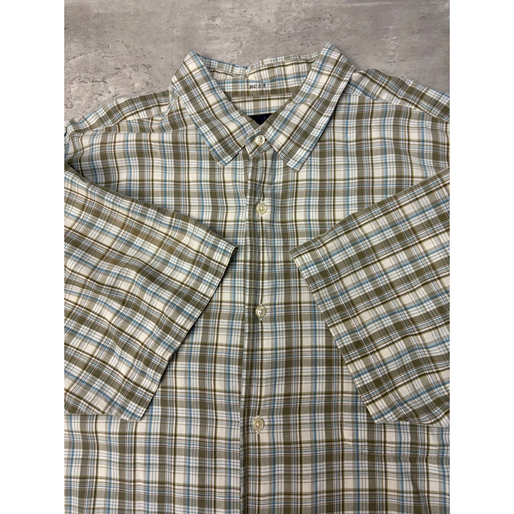 Vintage Nautica Single Pocket Plaid Cropped Button Up Shirt Size XL