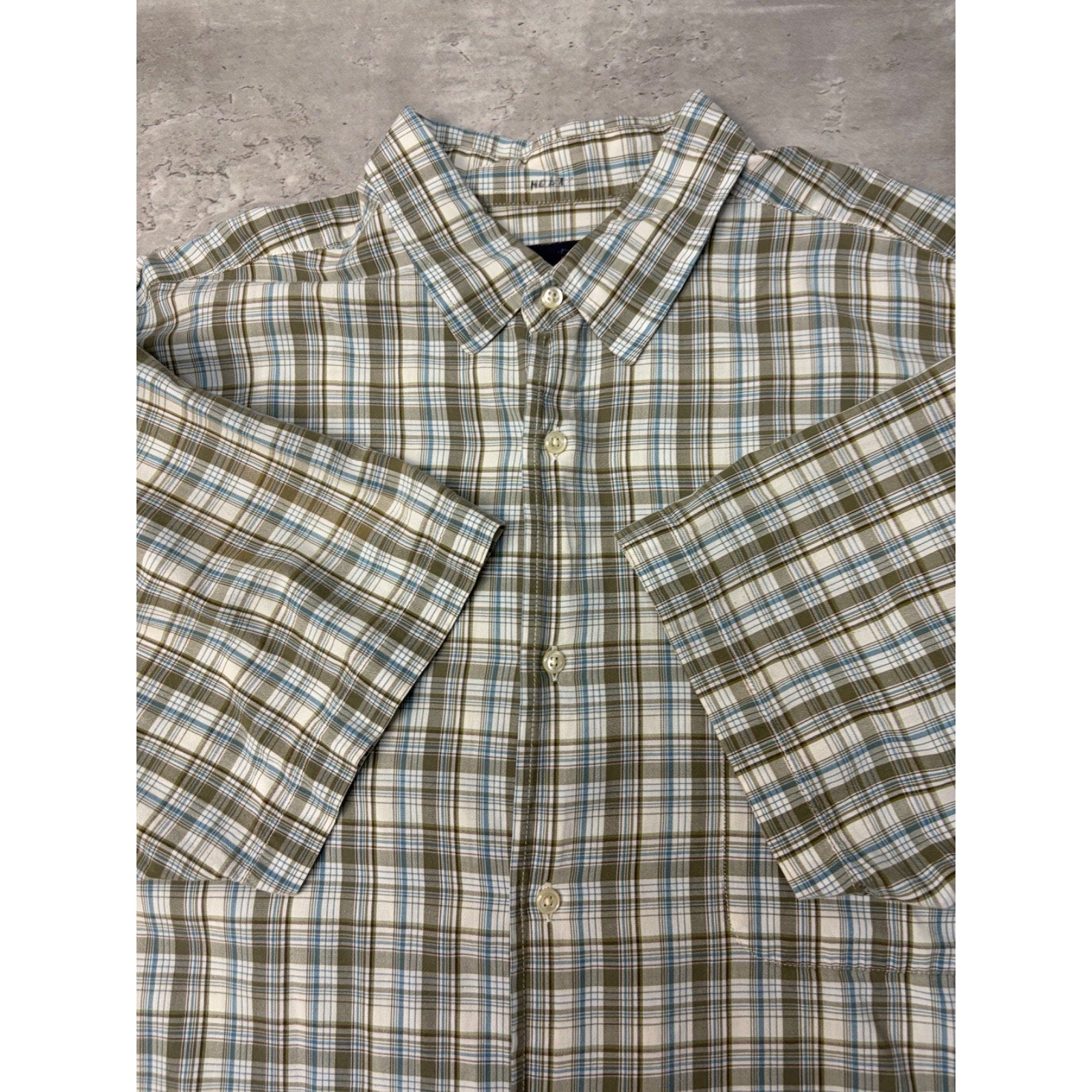 Vintage Nautica Single Pocket Plaid Cropped Button Up Shirt Size XL
