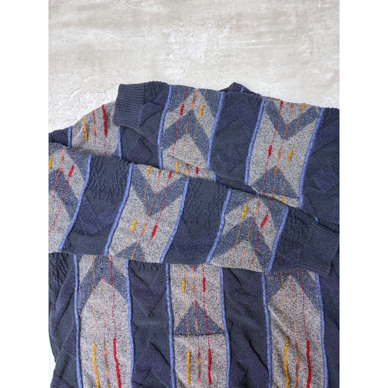 Vintage Tosani 3D Knit Style Textured Pattern Striped Sweater Size Large