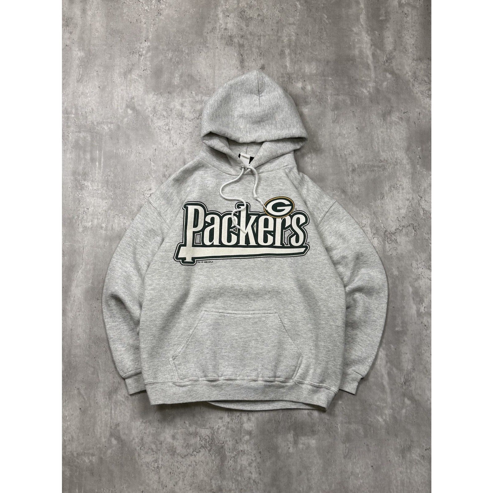 Vintage 1996 Green Bay Packers NFL Big Spellout Hooded Sweatshirt Size Medium