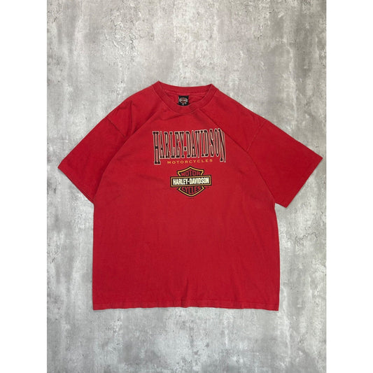 Vintage 1996 Harley Davidson Graphic Spellout Logo T-Shirt Size 2XL Red