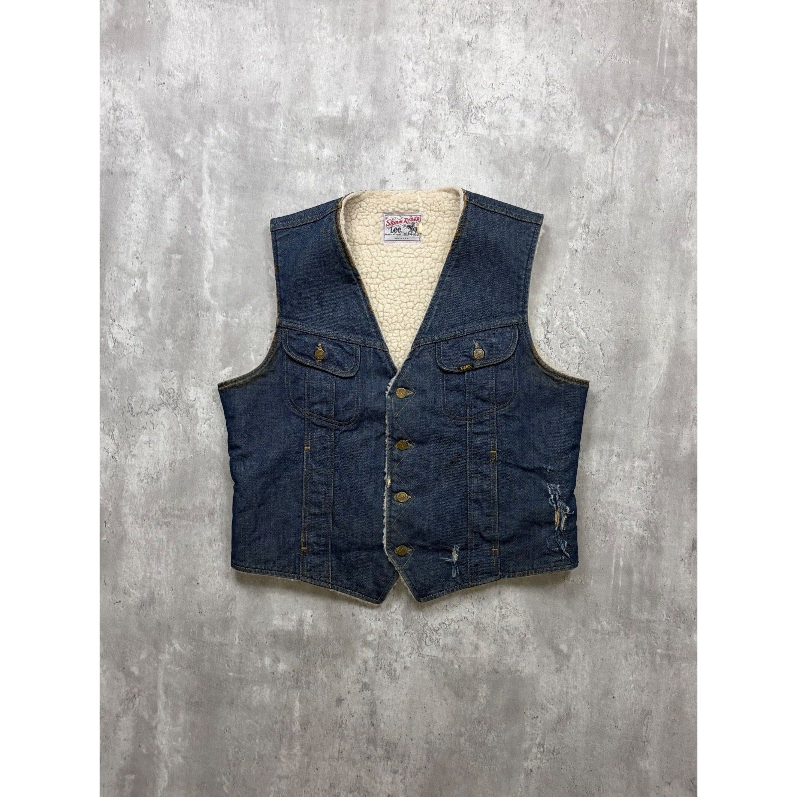 Vintage 1980s Lee Storm Riders Sherpa Lined Denim Vest Size Large