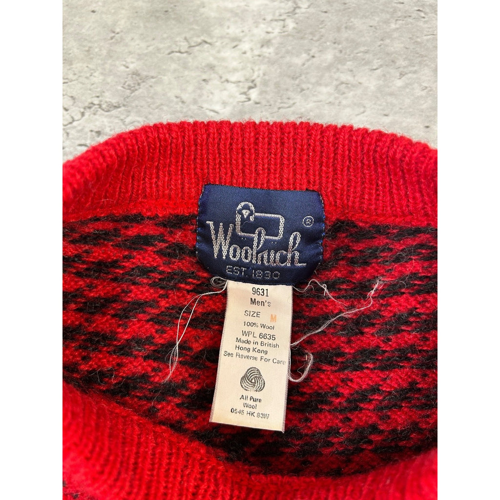 Vintage 90s Woolrich Checkered Print Pullover Ribbed Sweater Size Medium