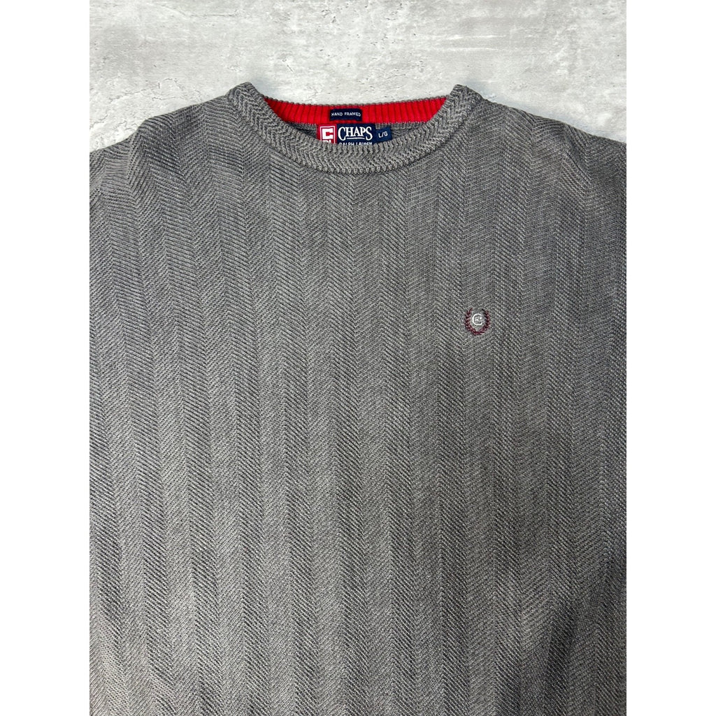 Vintage Chaps Embroidered Crest Striped Pullover Knit Sweater Size Large