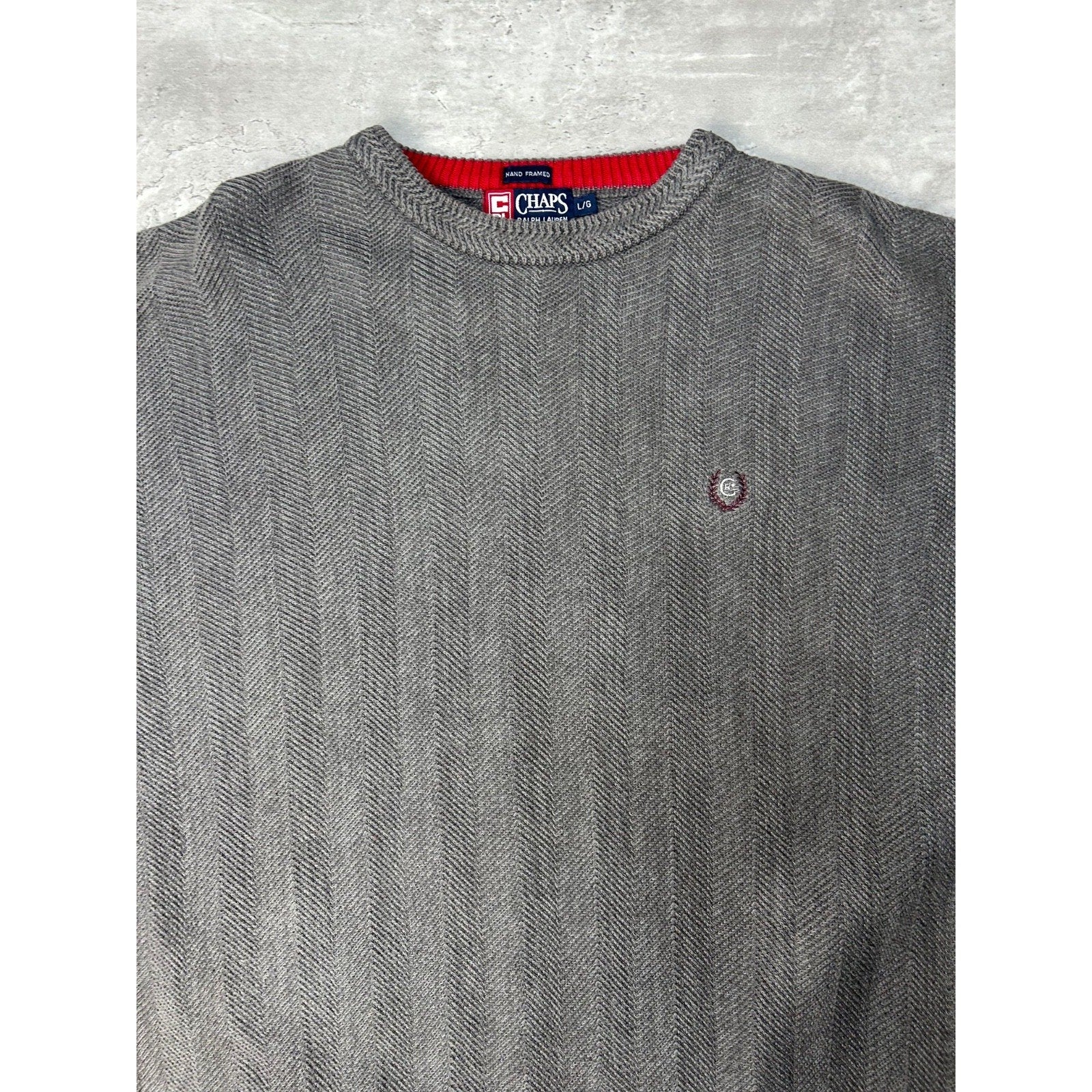 Vintage Chaps Embroidered Crest Striped Pullover Knit Sweater Size Large