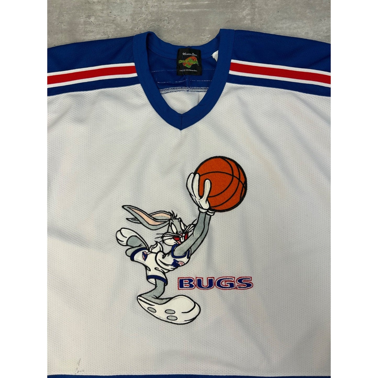 Vintage 1996 Space Jam Bugs Bunny Stitched Movie Promo Hockey Jersey Size Medium