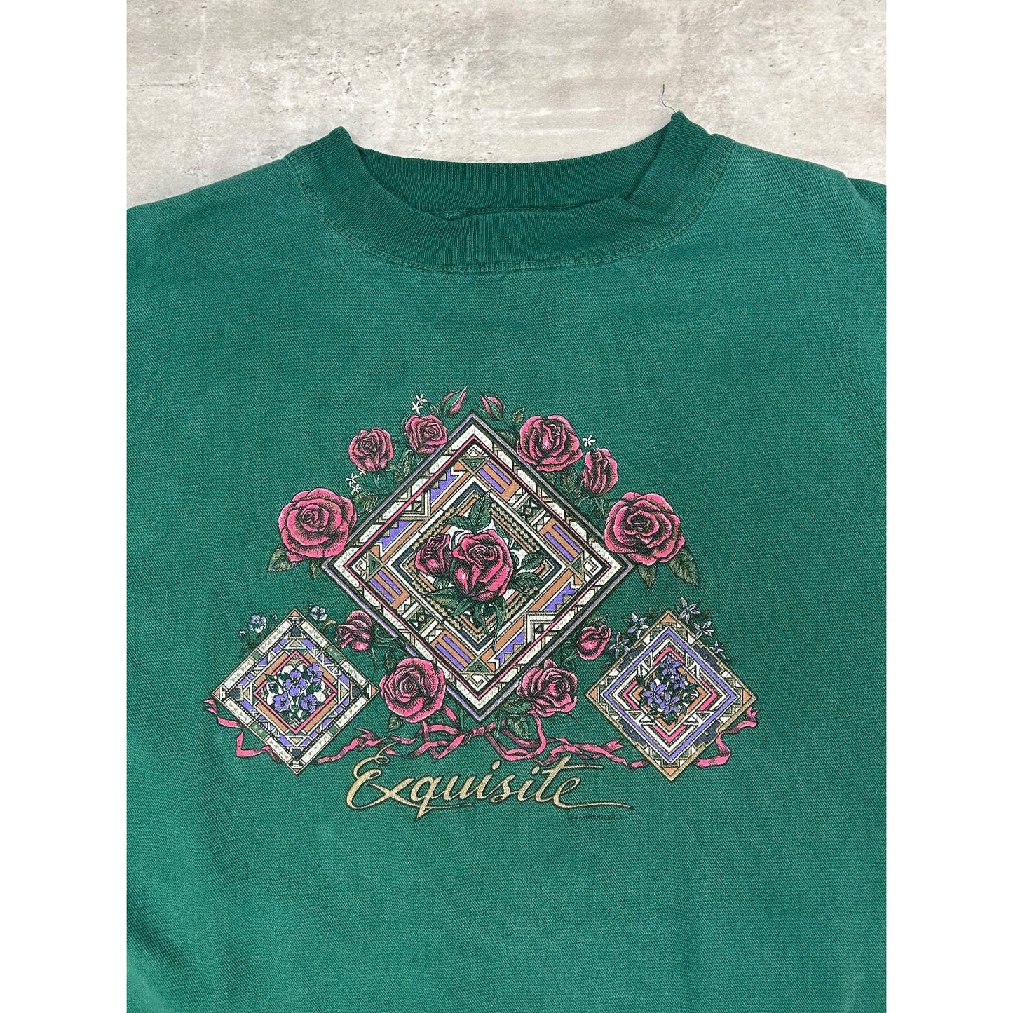 Vintage 90s Exquisite Rose Graphic Nature Crewneck Sweatshirt Size Medium