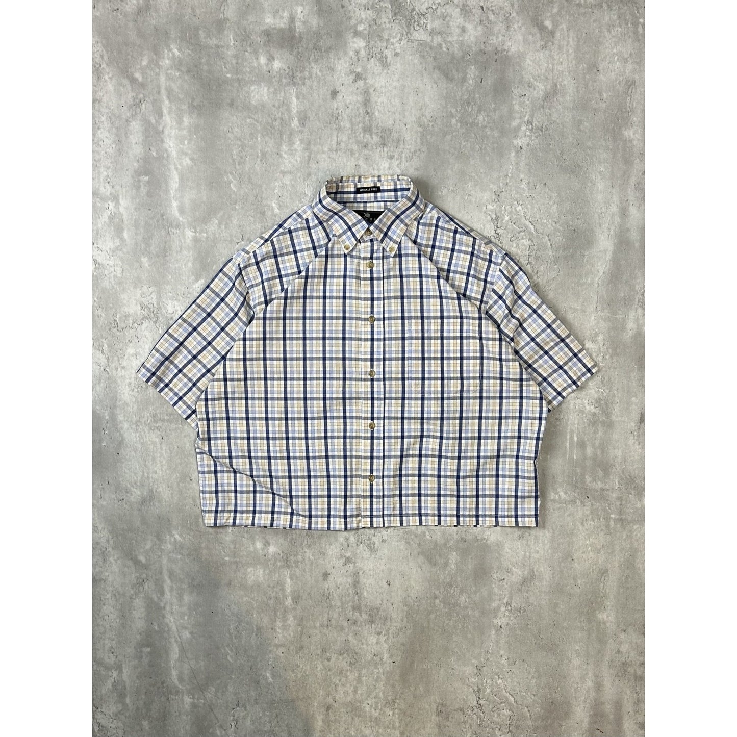 Vintage Consensus Plaid Short Sleeve Reworked Cropped Button Up Shirt Sz Medium