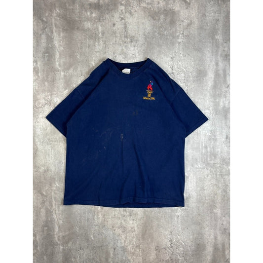 Vintage 1996 Atlanta Olympics Graphic Spellout Logo T-Shirt Size XL Blue