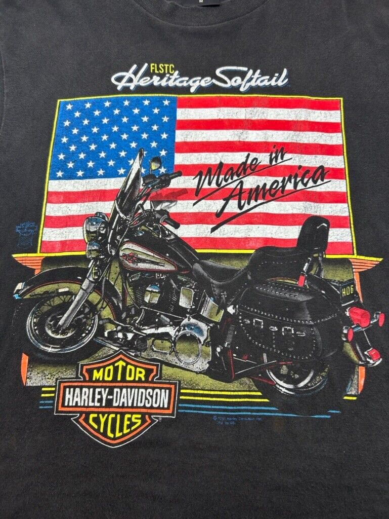 Vintage 1991 Harley Davidson Made In America Motorcycle Graphic T-Shirt Medium