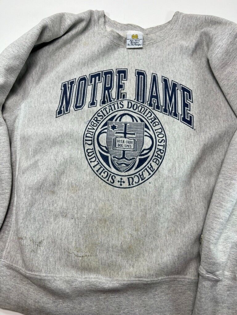 Vintage 90s University of Notre Dame Spellout Crest Sweatshirt Size Large