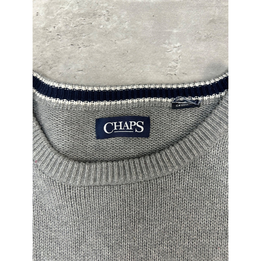 Vintage Chaps Embroidered Crest Pullover Ribbed Knit Sweater Size XL Gray