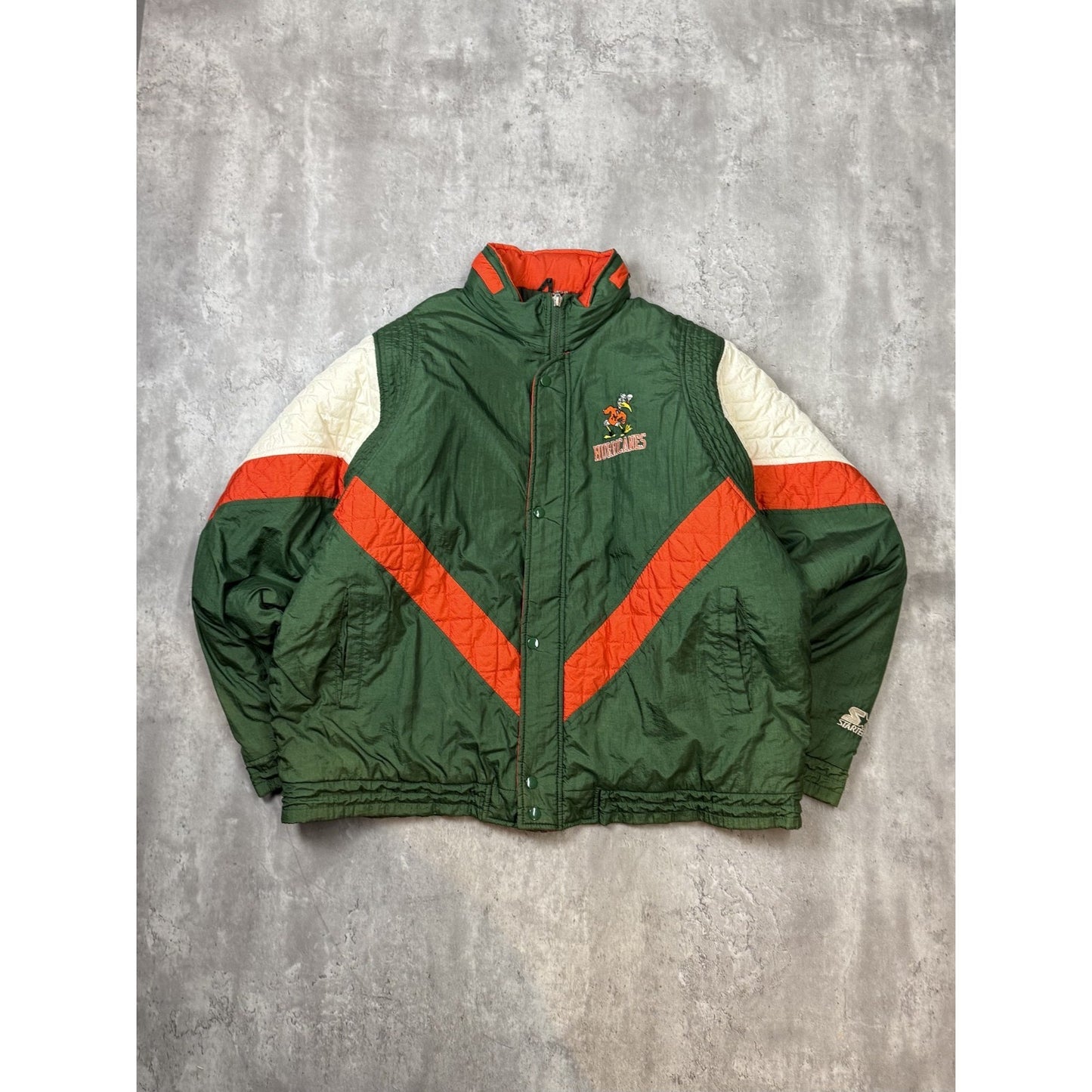 Vintage 90s Miami Hurricanes NCAA Insulated Full Zip Starter Jacket Size XL
