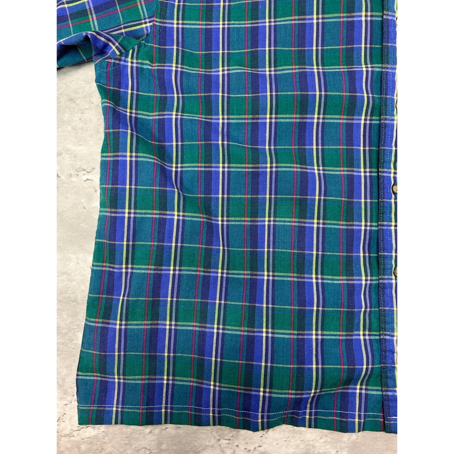 Vintage Van Heusen Plaid Short Sleeve Cropped Reworked Button Up Shirt Sz Large