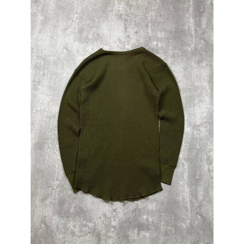 Vintage 1980s Waffle Print Green Thermal Long Sleeve T-Shirt Size Large