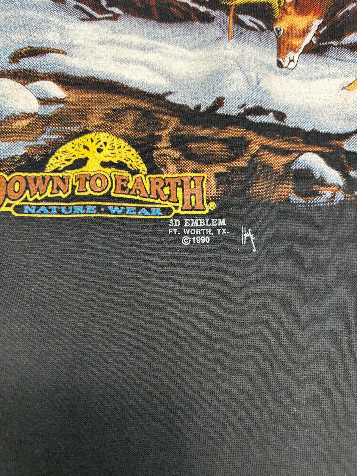 Vintage 1990 3D Emblem Down to Earth Nature Wear Deer Graphic T-Shirt Sz Large