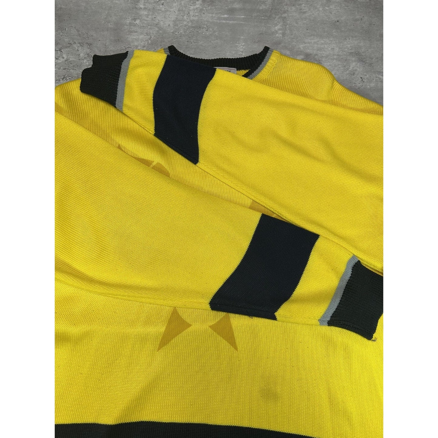 Vintage 90s Avirex Embroidered Spellout Pullover Knit Sweater Size XXL Yellow