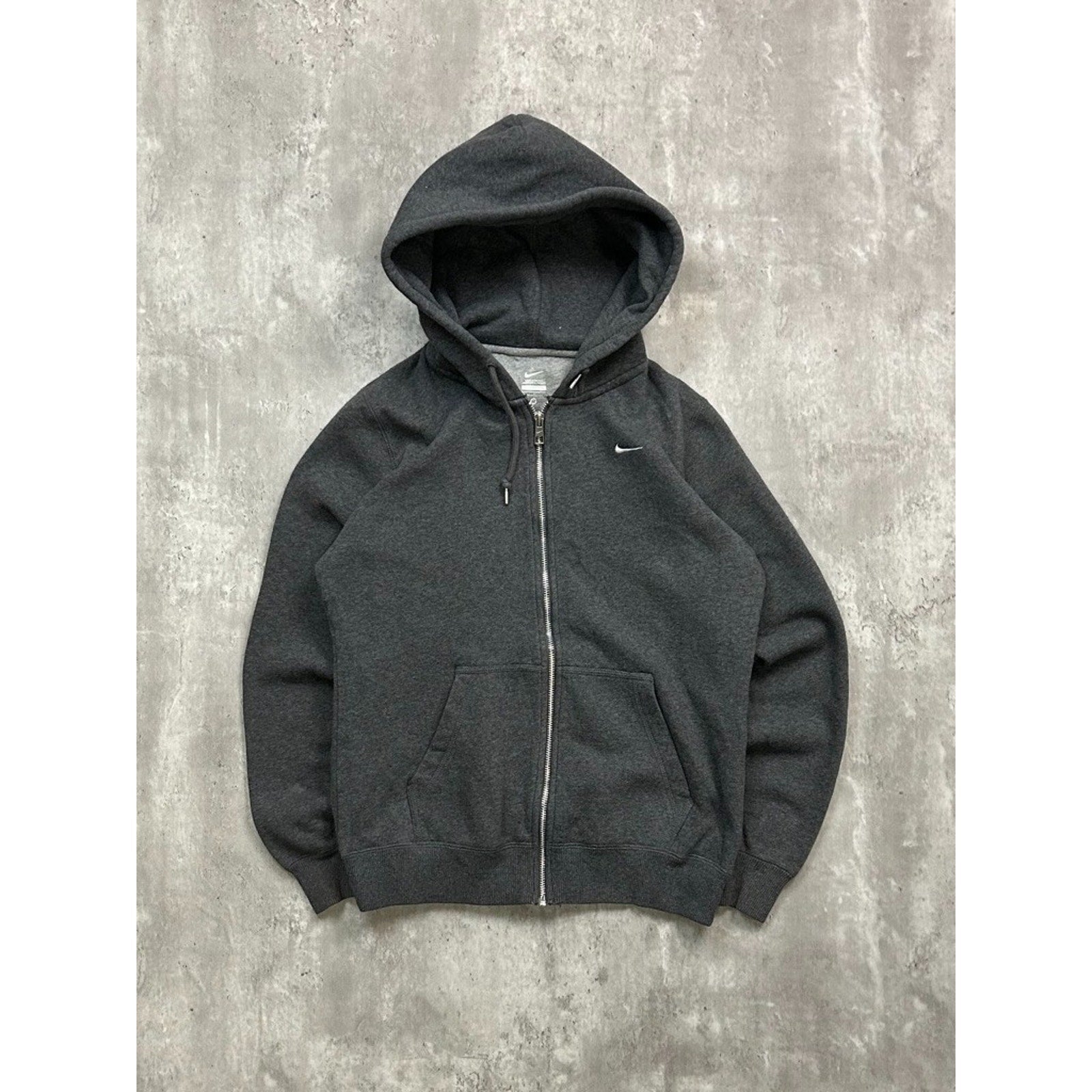 Nike Embroidered Swoosh Full Zip Hooded Gray Sweatshirt Size YOUTH Medium