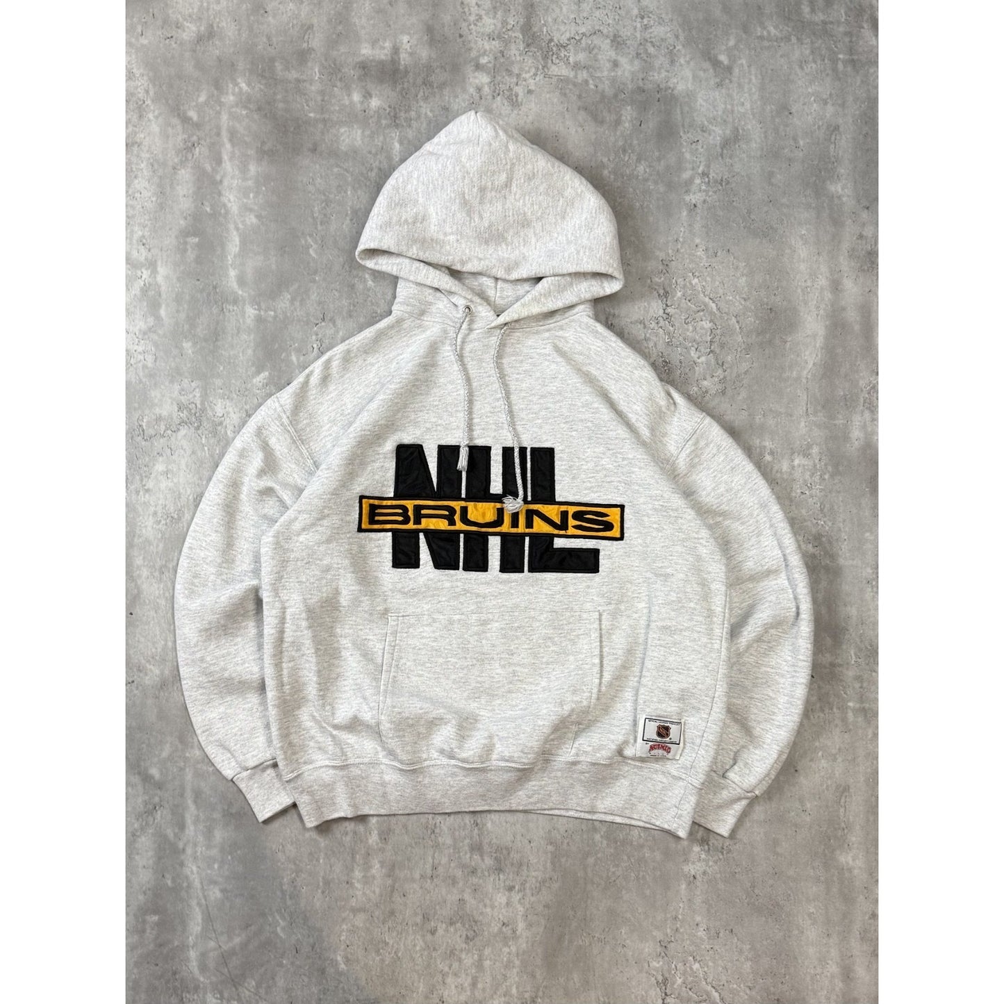 Vintage 90s Boston Bruins NHL Embroidered Logo Hooded Sweatshirt Size Medium