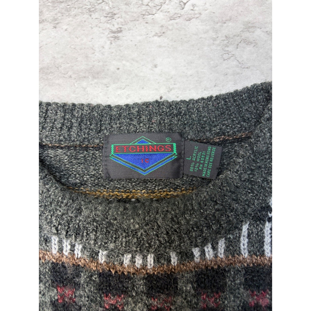 Vintage 80s/90s Etchings Abstract Striped Print Pullover Knit Sweater Size Large
