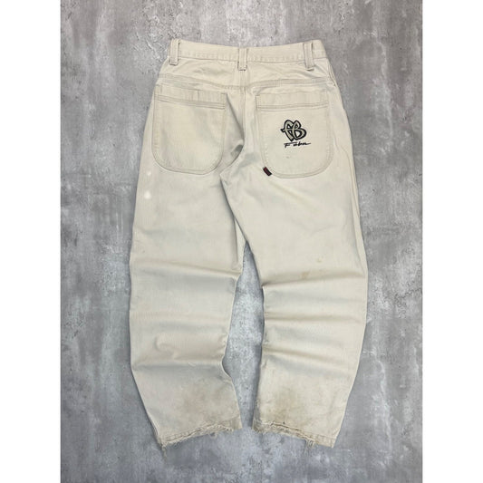 Vintage Y2K FUBU Baggy Fit White Denim Pants Size 33