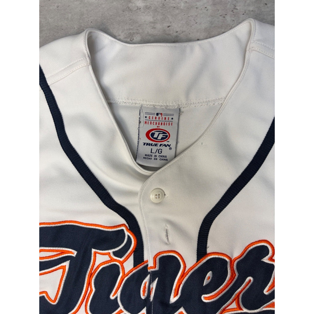 Vintage Detroit Tigers MLB Script Spellout Baseball Jersey Size Large