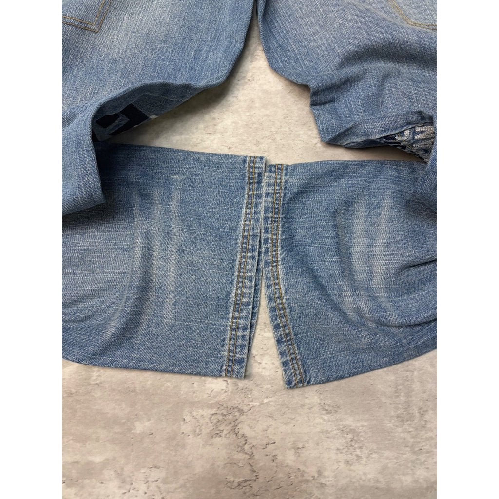 Vintage Y2K Womens Phat Farm Embroidered Spellout Medium Wash Denim Pants