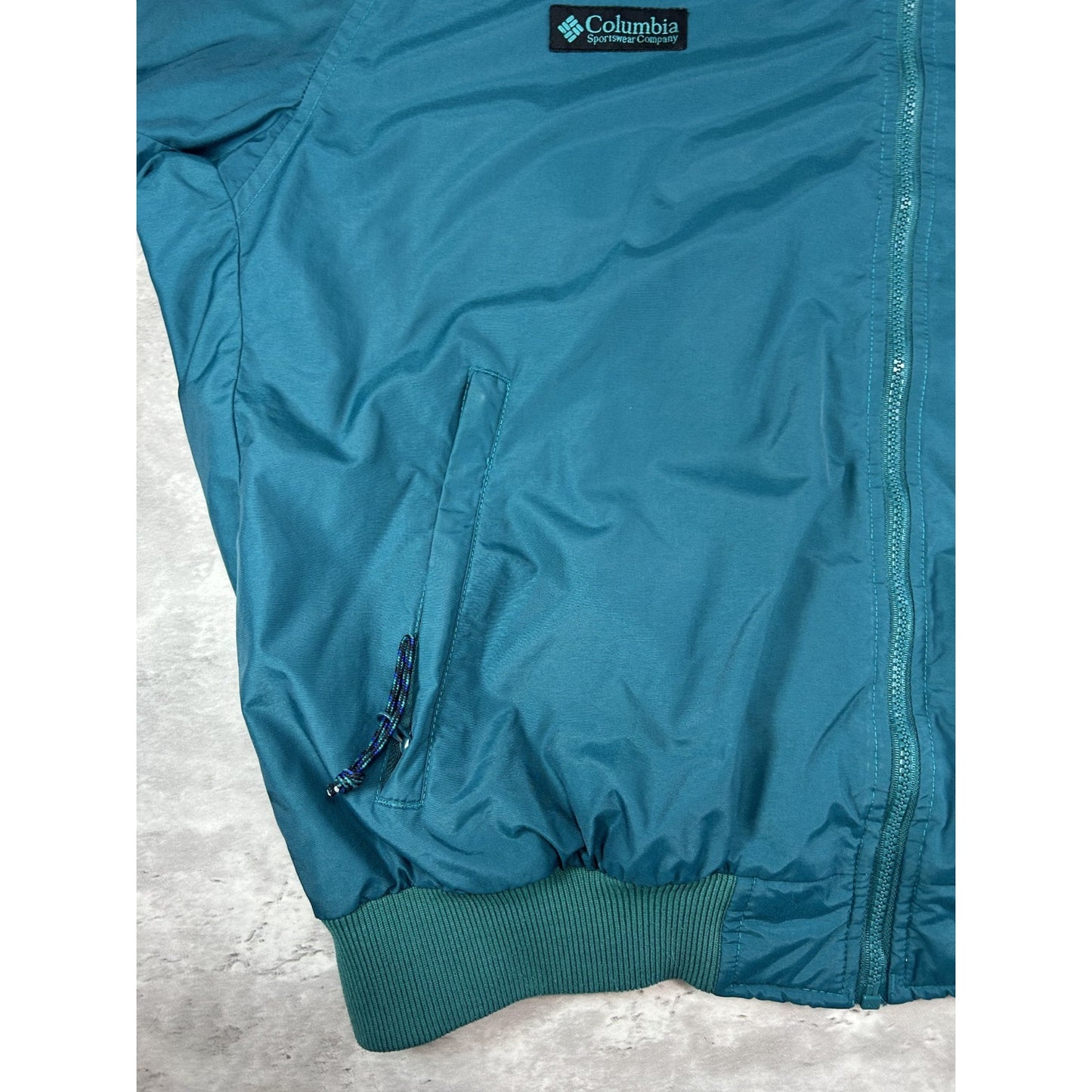 Vintage 90s Columbia Fleece Lined Nylon Full Zip Bomber Jacket Size Large Blue