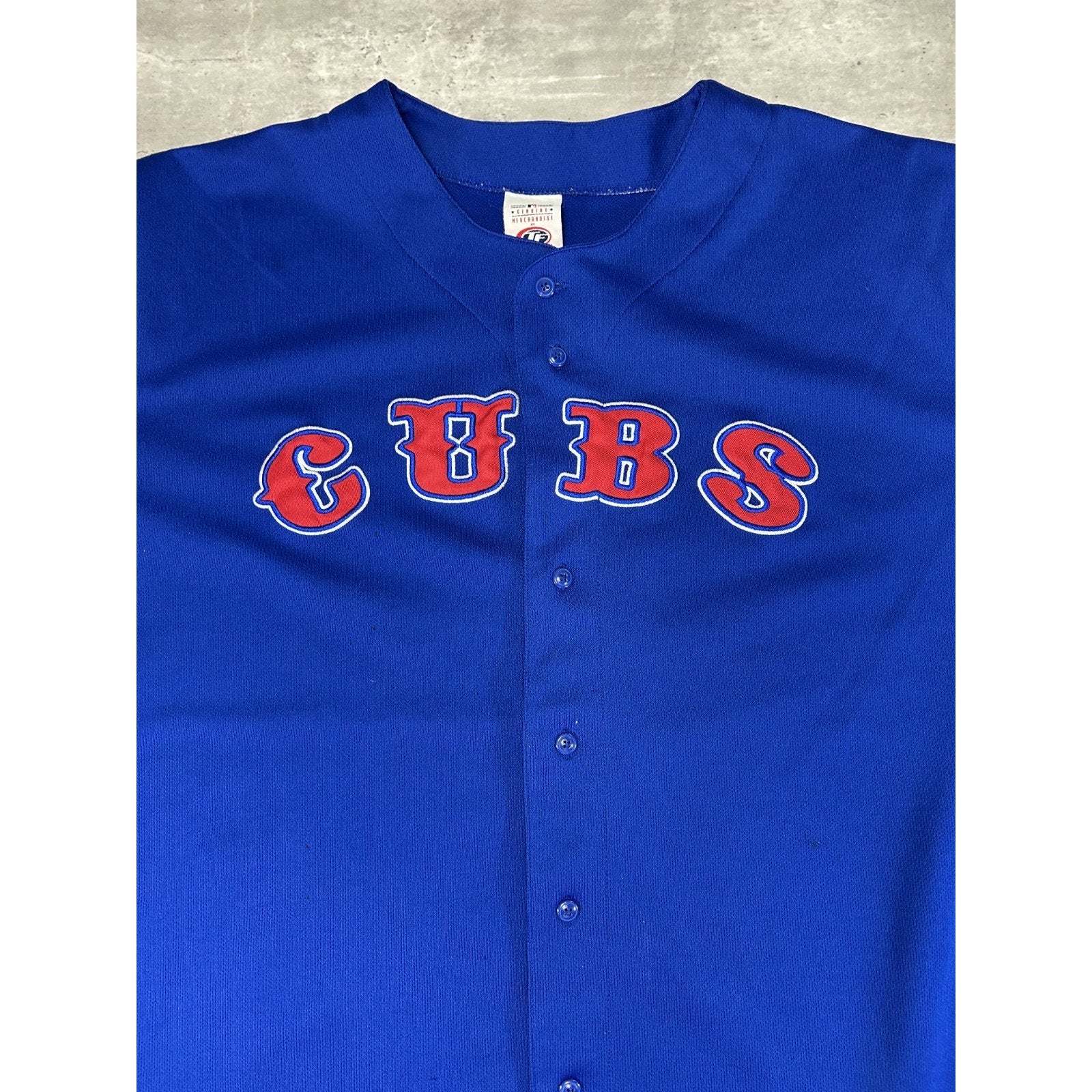Vintage Chicago Cubs MLB Stitched Spellout Baseball Jersey Size XL Blue