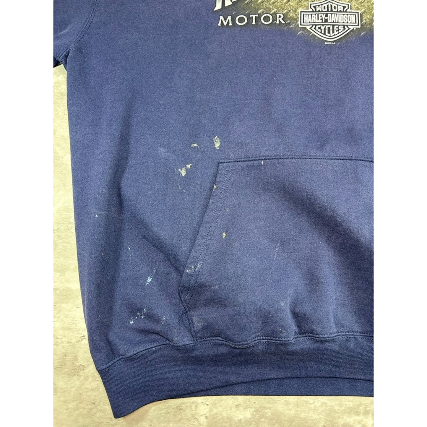 Harley Davidson Sleeve Spellout Graphic Pullover Hooded Sweatshirt Size XL