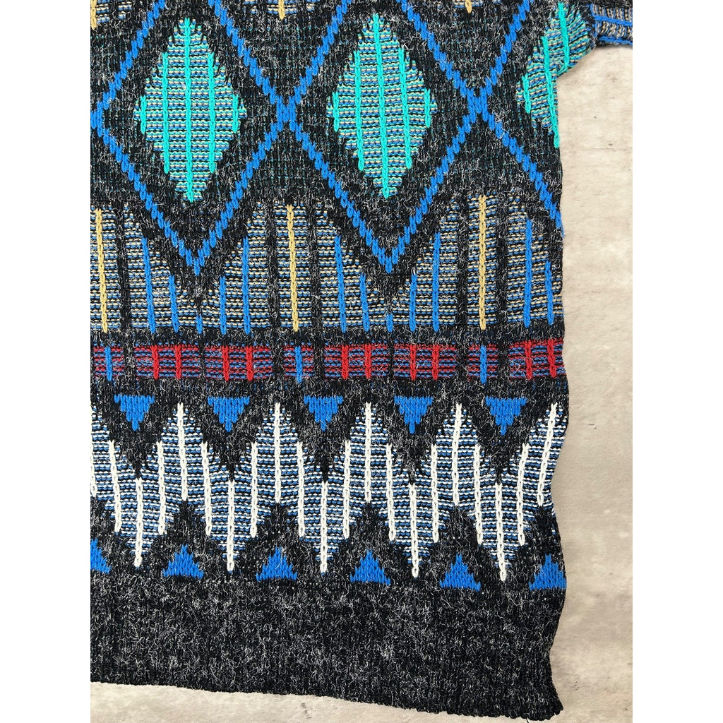 Vintage 80s/90s Scandia Geometric Stripe Print Pullover Knit Sweater Size Large
