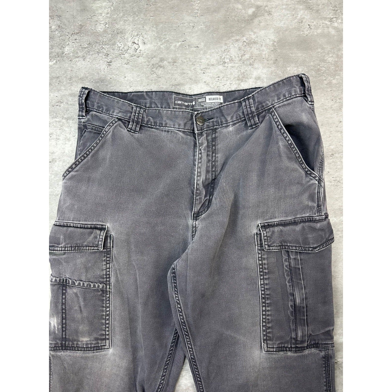 Carhartt Relaxed Fit Canvas Workwear Gray Cargo Pants Size 35