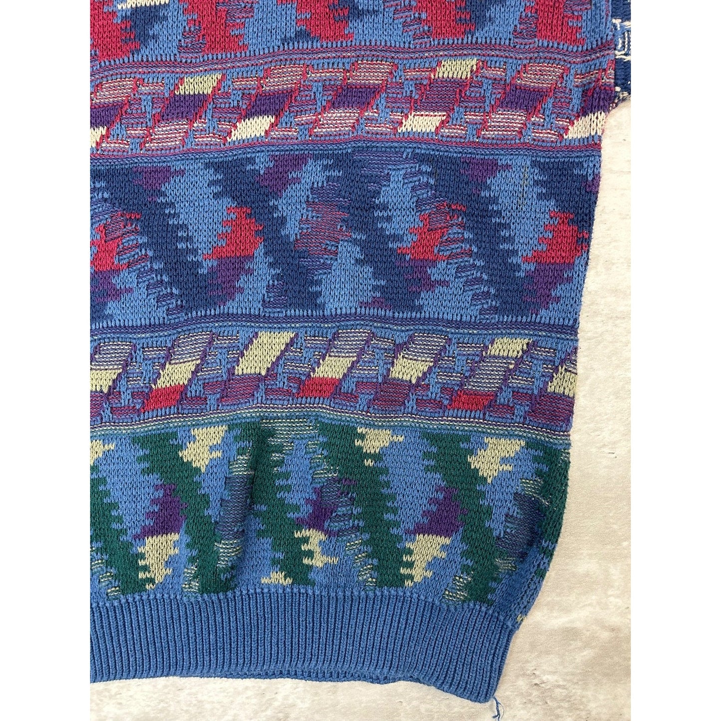 Vintage 90s Abstract Geometric Striped Pullover Knit Sweater Size XL