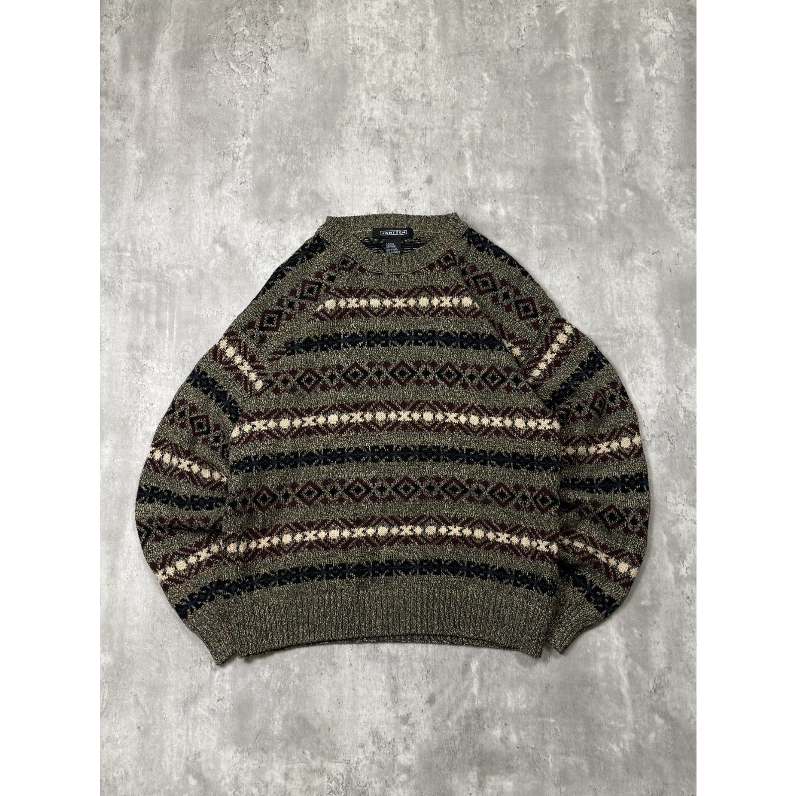 Vintage Jantzen Abstract Pattern Striped Pullover Knit Sweater Size Large