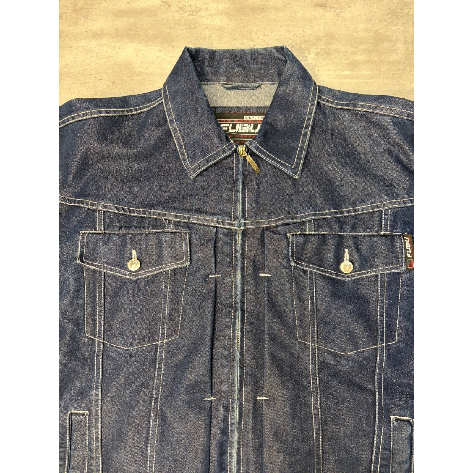 Vintage Y2K Fubu Dark Wash Denim Contrast Stitch Trucker Jacket Size Large