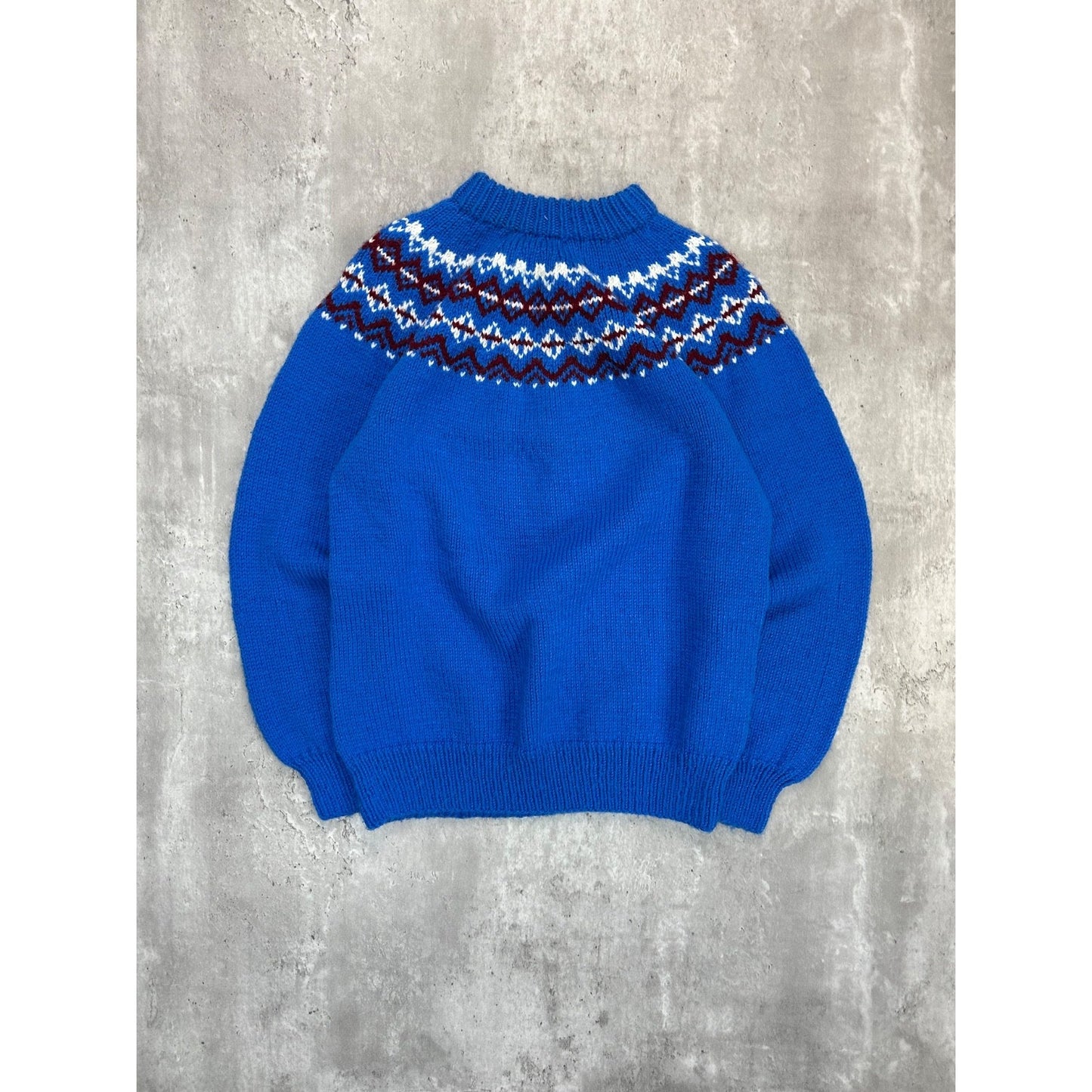 Vintage 90s Aztec Pattern Mock Neck Knit Sweater Size Medium Blue