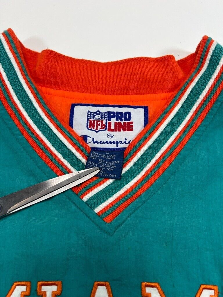 Vintage 90s Miami Dolphins NFL Champion Pull Over Nylon Jacket Size Large Teal