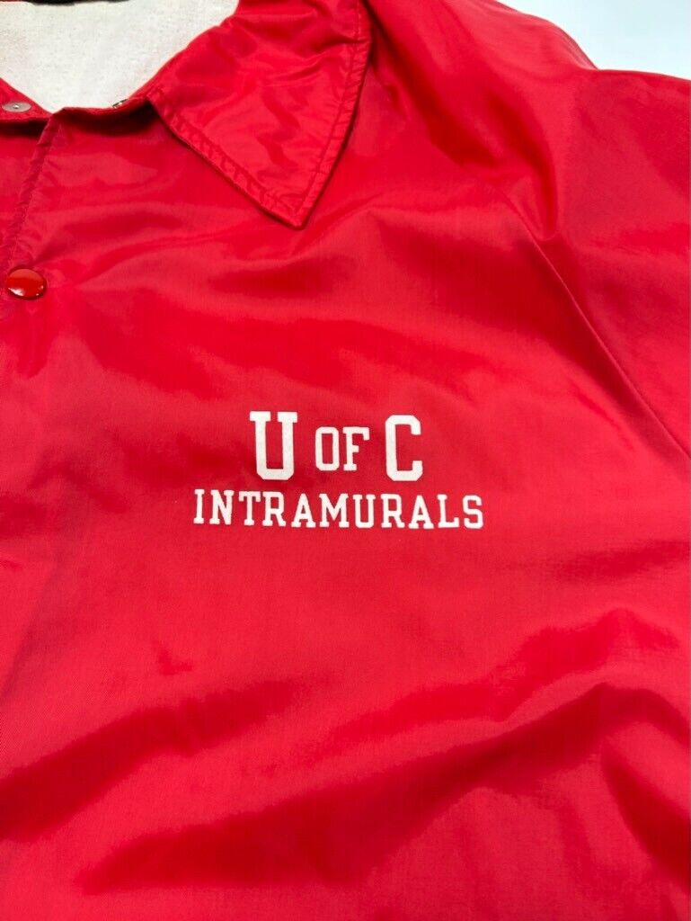 Vintage 80s U of C Intramurals Champion Nylon Coaches Jacket Size Large Red