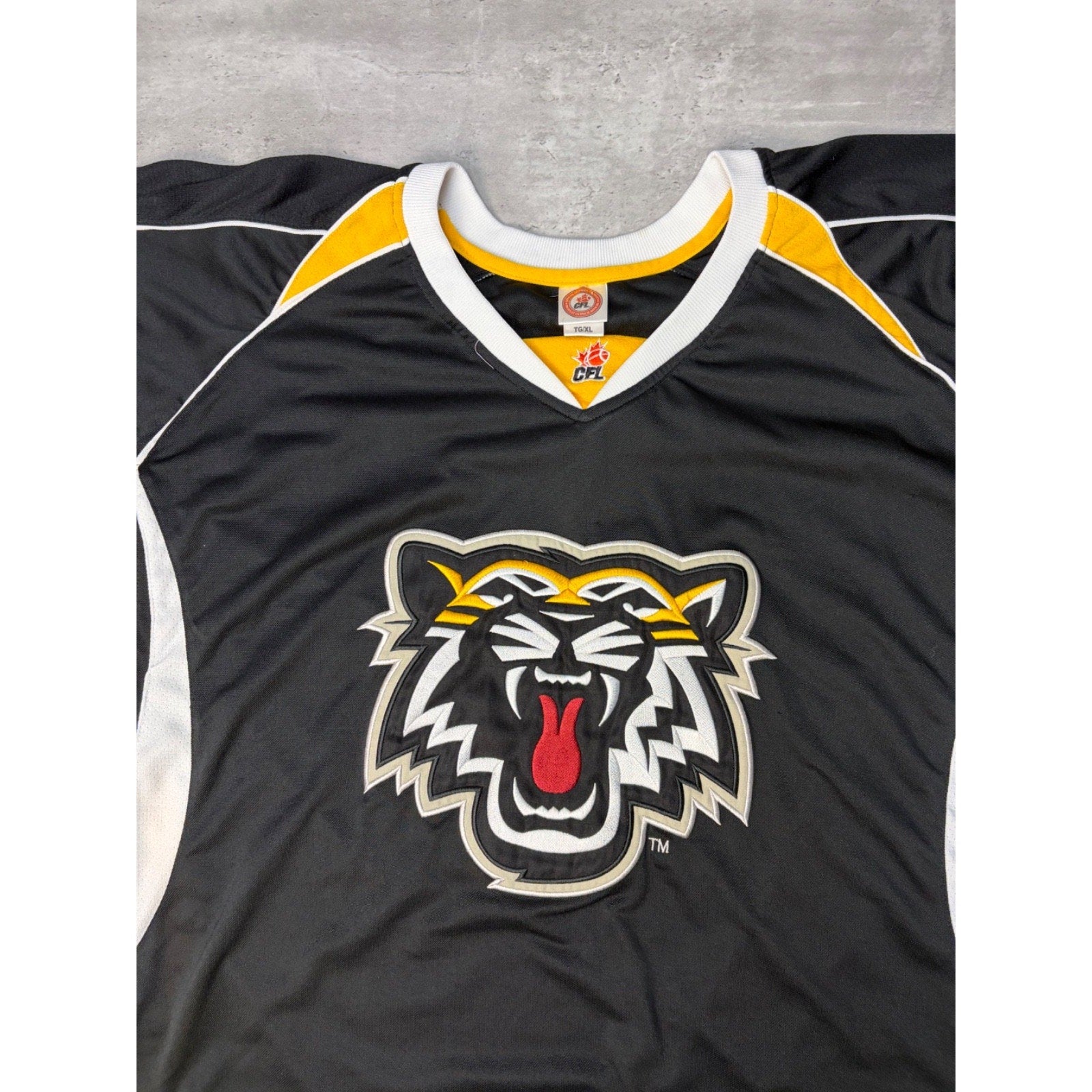 Vintage Hamilton Tiger Cats CFL Embroidered Long Sleeve Football Jersey Size XL