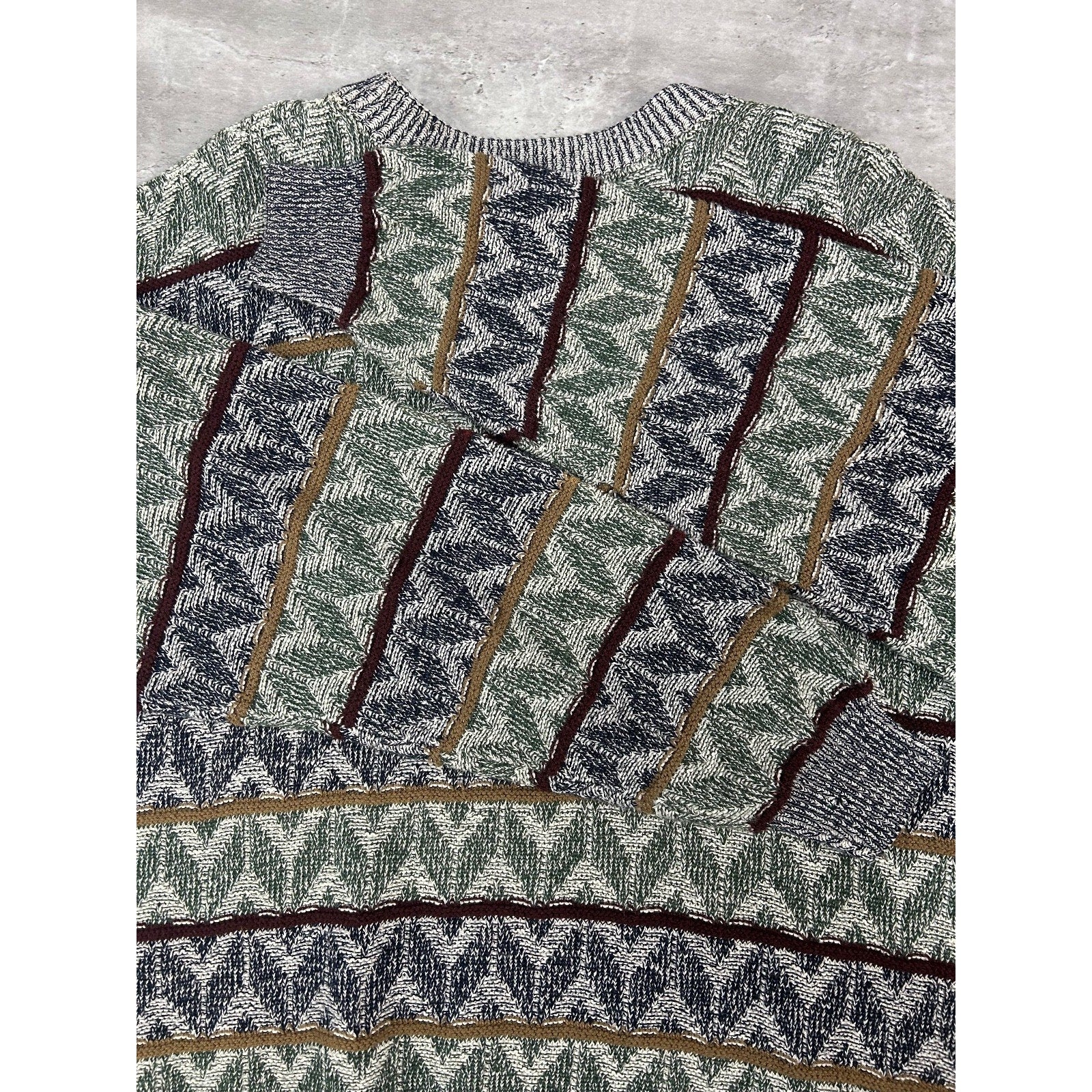 Vintage 90s Jantzen Zig Zag Striped Print Pullover Knit Sweater Size Large