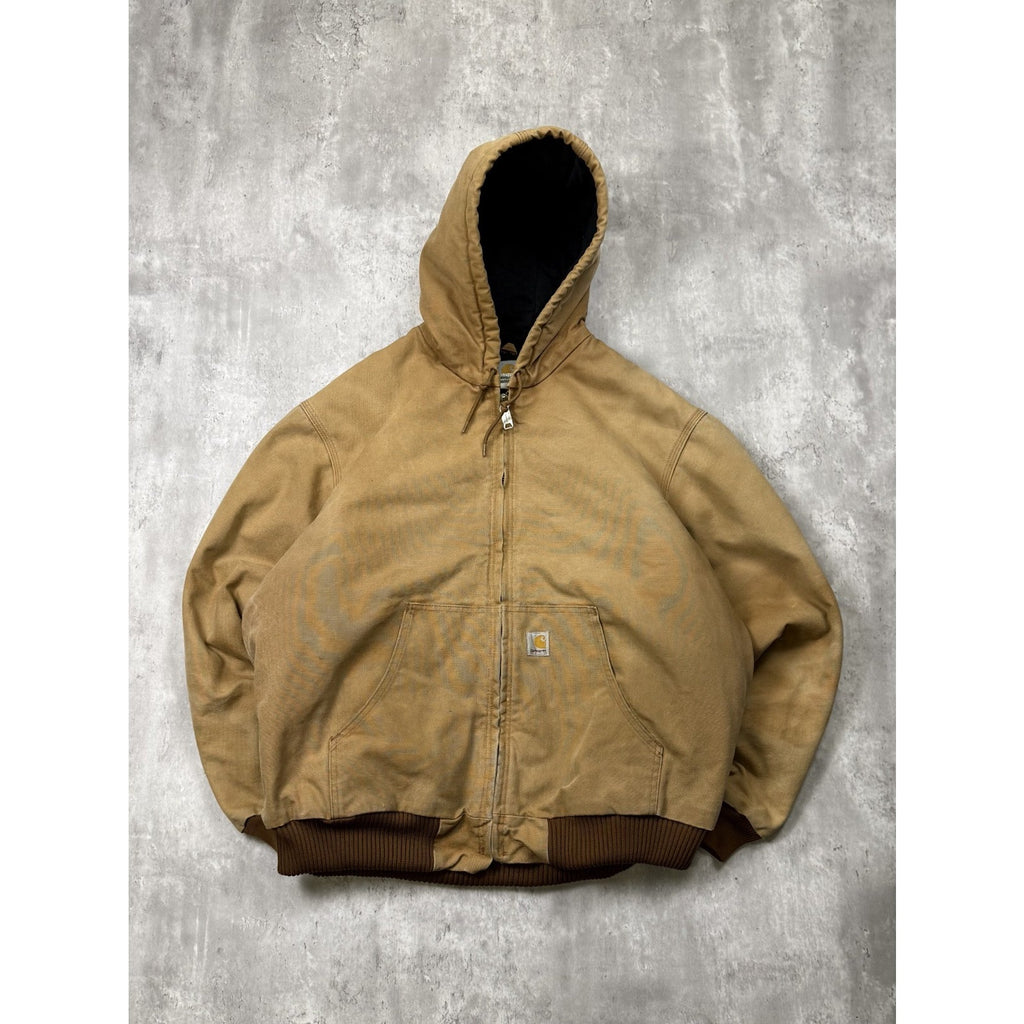 Vintage Carhartt Canvas Workwear Insulated Hooded Active Jacket Sz XL UJ140 BRN